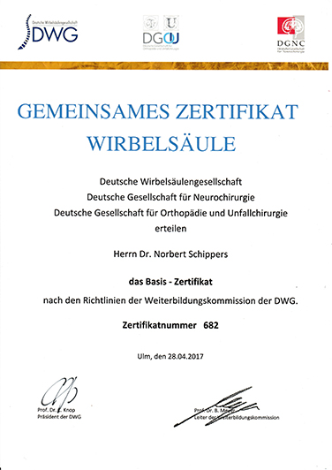 Basis Zertifikat Wirbelsäule Dr. Norbert Schippers